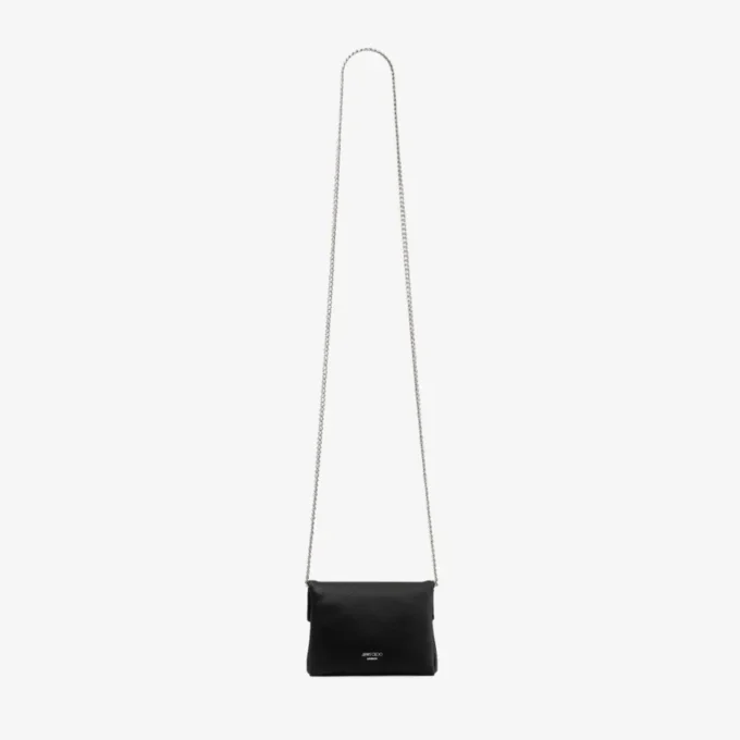 Soft Card Holder with Chain Black Satin Cardholder with Crystal Bow