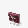 Soft Card Holder with Chain Deep Merlot Satin Cardholder with Crystal Bow