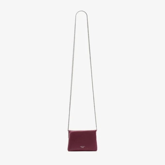 Soft Card Holder with Chain Deep Merlot Satin Cardholder with Crystal Bow