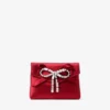 Soft Card Holder with Chain Ruby Red Satin Cardholder with Crystal Bow