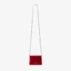 Soft Card Holder with Chain Ruby Red Satin Cardholder with Crystal Bow