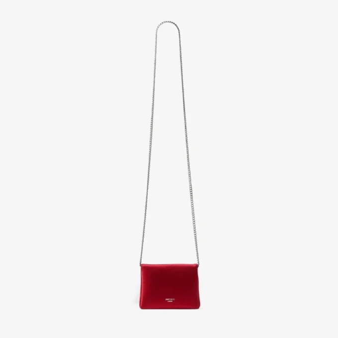 Soft Card Holder with Chain Ruby Red Satin Cardholder with Crystal Bow