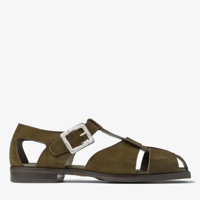 Sol Slide Moss Green Velvet Suede Sandals
