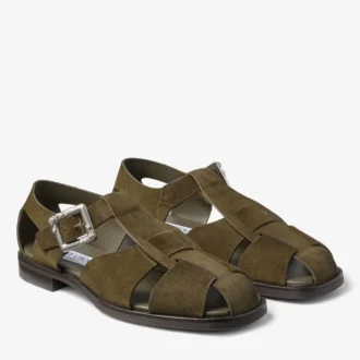 Sol Slide Moss Green Velvet Suede Sandals