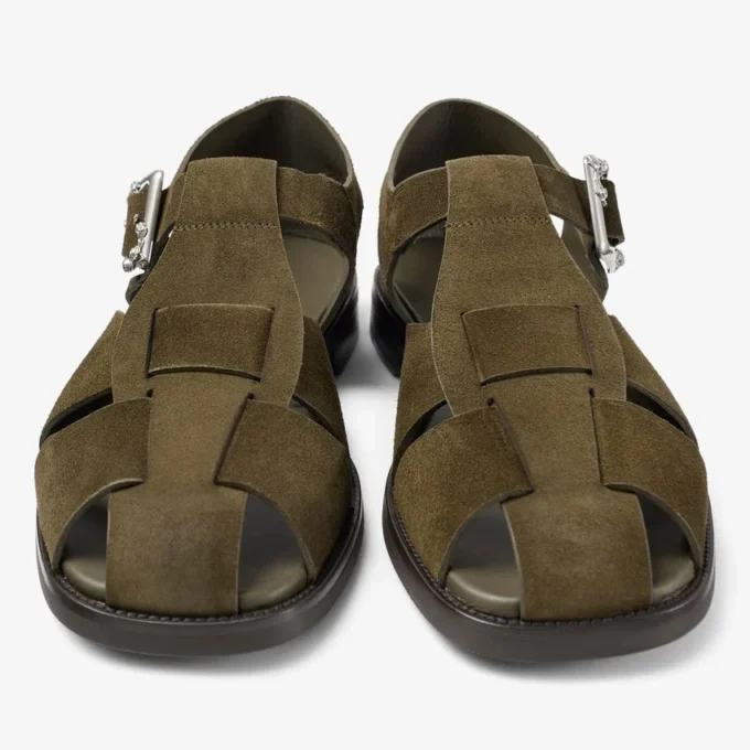 Sol Slide Moss Green Velvet Suede Sandals