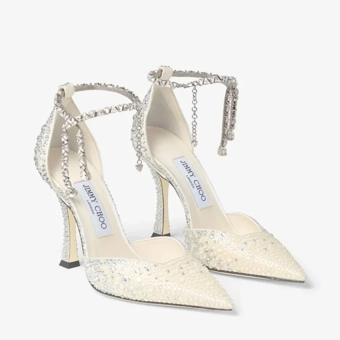 Stevie 100 Ivory Satin Crystal Pumps