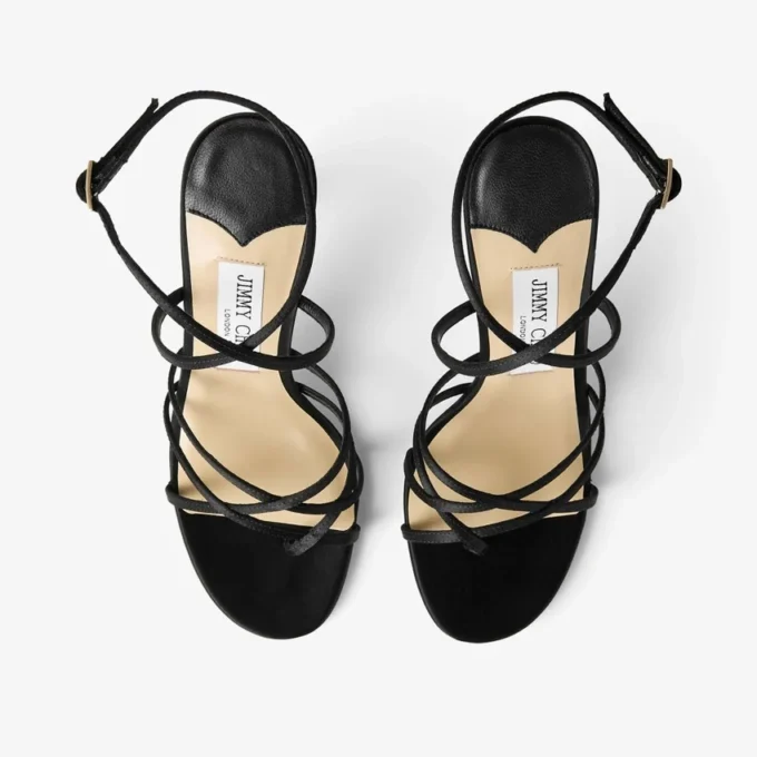 Strappy Black Satin Sandal