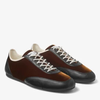 Sunny M Bronze Mix Leather and Velvet Low Top Trainers