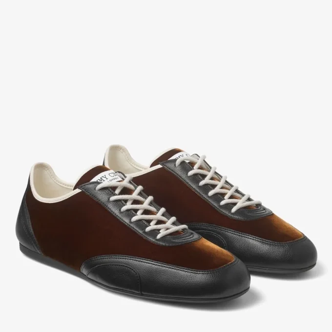 Sunny M Bronze Mix Leather and Velvet Low Top Trainers