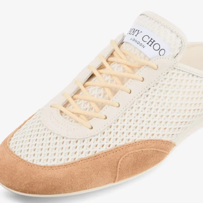 Sunny Mule F Latte and Toffee Leather Mix and Diamond Mesh Low Top Trainers