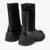 Tamia Flat Black Shiny Calf Leather Ankle Boots with Cable Knit