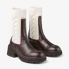 Tamia Flat Chocolate Shiny Calf Leather Ankle Boots with Cable Knit