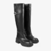 Tamsin Knee Boot Flat Black Shiny Calf Leather Knee High Boot