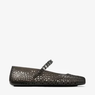 The Jelly Black Jelly Ballerina Flats with Crystal Embellishment