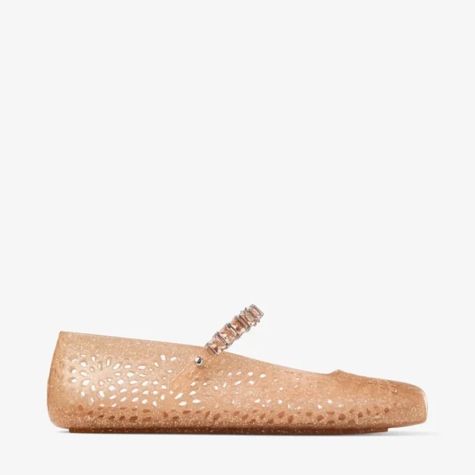 The Jelly Light Toffee Jelly Ballerina Flats with Crystal Embellishment