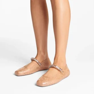 The Jelly Light Toffee Jelly Ballerina Flats with Crystal Embellishment