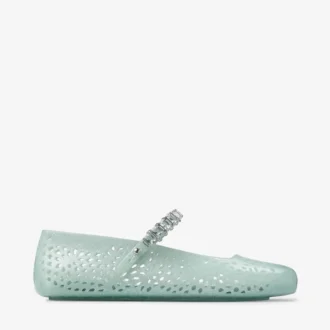The Jelly Light Verde Jelly Ballerina Flats with Crystal Embellishment