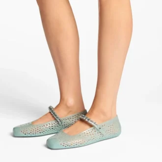 The Jelly Light Verde Jelly Ballerina Flats with Crystal Embellishment