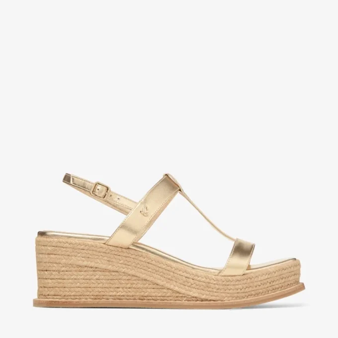 Theia Wedge 60 Gold Metallic Leather Wedge Sandals