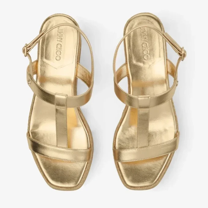 Theia Wedge 60 Gold Metallic Leather Wedge Sandals