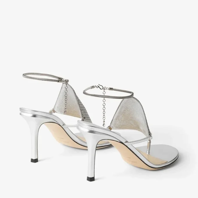 Thong Metallic Nappa Leather Sandal with Metal Mesh