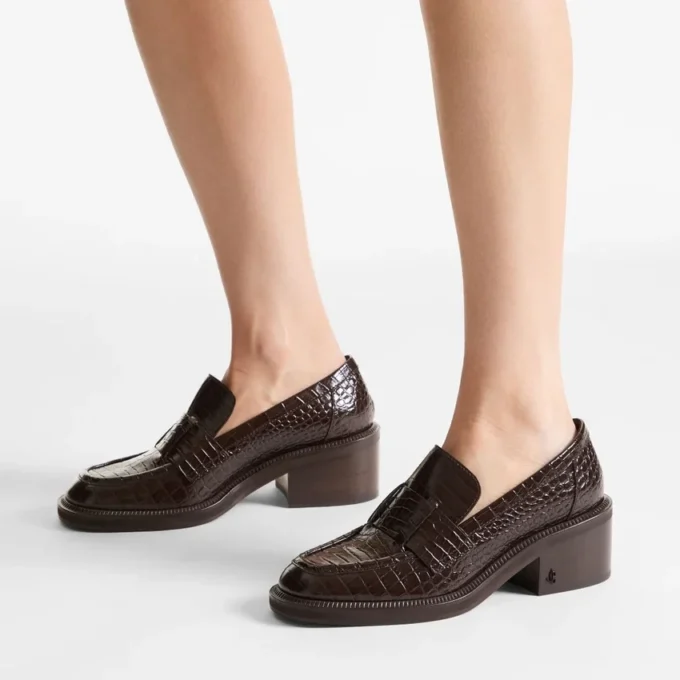 Tylor 60 Chocolate Croc Embossed Leather Loafers