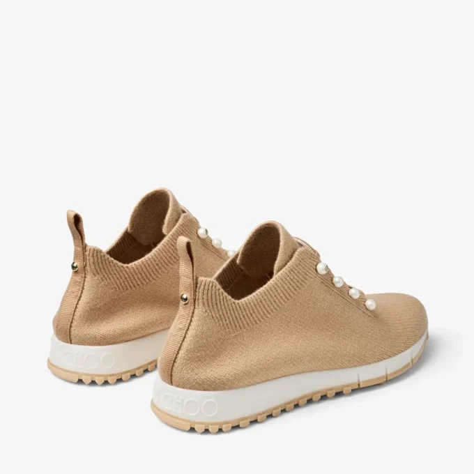 Veles Chai Cashmere Melange Knit Trainers with Pearl Buttons