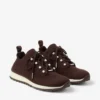 Veles Chocolate Cashmere Melange Knit Trainers with Pearl Buttons