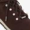 Veles Chocolate Cashmere Melange Knit Trainers with Pearl Buttons