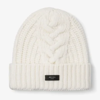 Yuki Cable Latte Cable Knit Beanie with Leather Logo Tag