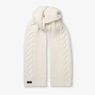 Yukiko Cable Latte Cable Knit Scarf with Leather Logo Tag