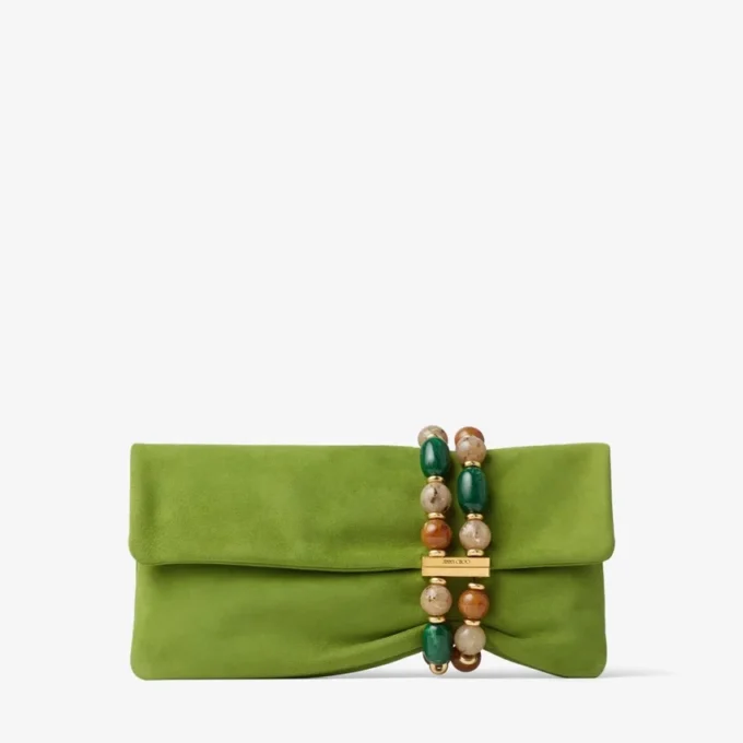 Zandra Clover Suede Clutch Bag with Beaded Bracelet