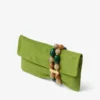Zandra Clover Suede Clutch Bag with Beaded Bracelet