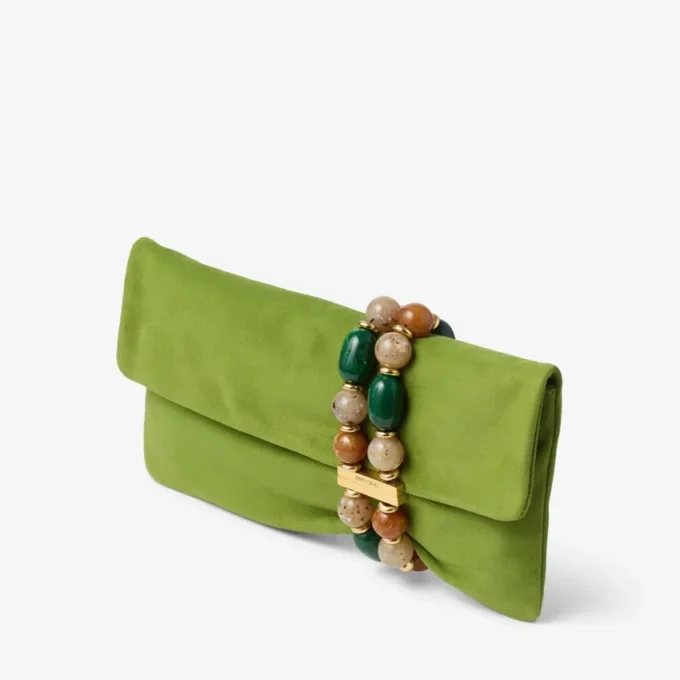 Zandra Clover Suede Clutch Bag with Beaded Bracelet