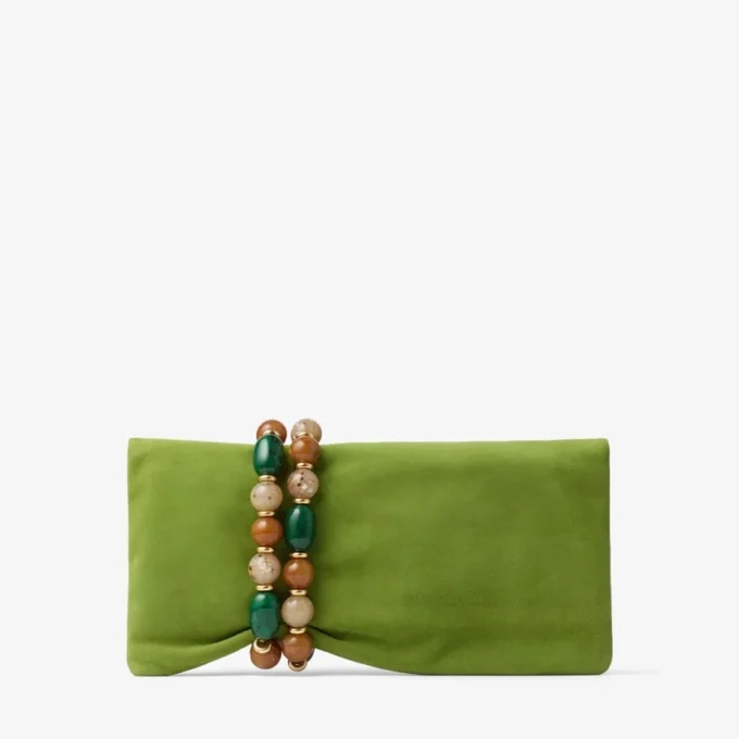 Zandra Clover Suede Clutch Bag with Beaded Bracelet