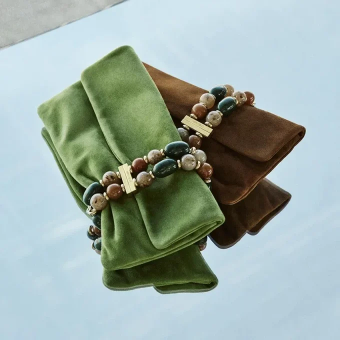 Zandra Clover Suede Clutch Bag with Beaded Bracelet
