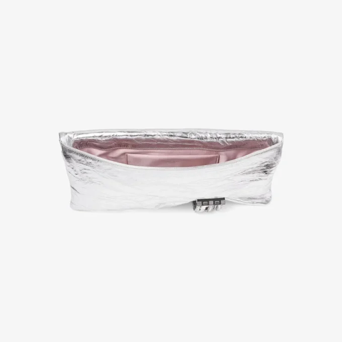 Zandra Silver Vintage Metallic Leather Clutch Bag
