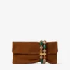 Zandra Tan Suede Clutch Bag with Beaded Bracelet