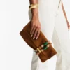 Zandra Tan Suede Clutch Bag with Beaded Bracelet