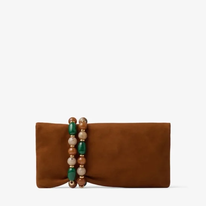 Zandra Tan Suede Clutch Bag with Beaded Bracelet