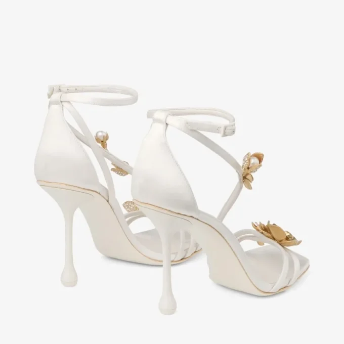Zea 95 Ivory Satin Flower Sandals
