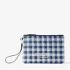 Zipped Flat Pouch Marine Mix and Ecru Gingham Raffia Zipped Pouch
