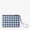 Zipped Flat Pouch Marine Mix and Ecru Gingham Raffia Zipped Pouch