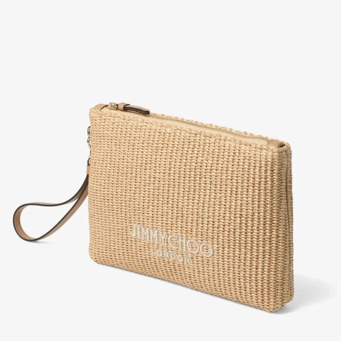 Zipped Flat Pouch Natural and Latte Raffia Zipped Pouch