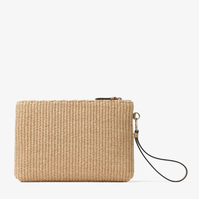 Zipped Flat Pouch Natural and Latte Raffia Zipped Pouch