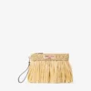 Zipped Flat Pouch Natural and Light Gold Woven Raffia Zipped Pouch with Fringes